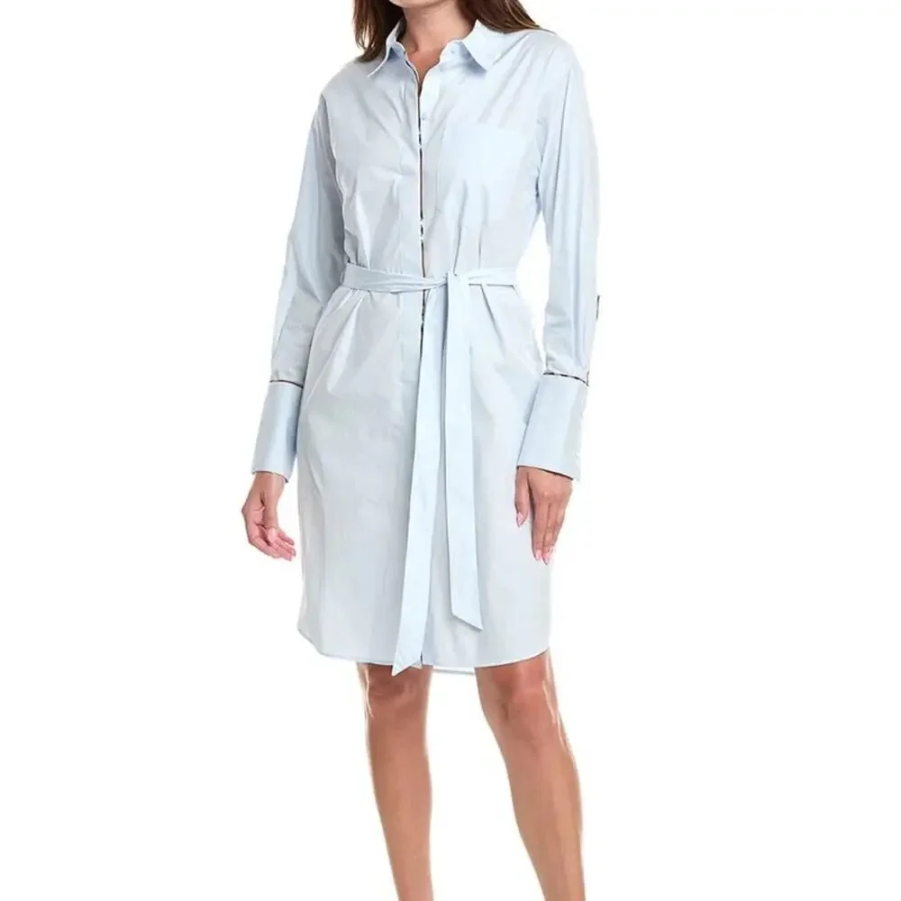 ❗️Sale ends 4-14 Burberry Pale Blue Button-Front Tie-Waist Shirt Dress 6 - Picture 8 of 9